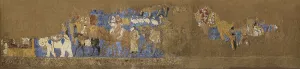 Samarkand Prints: Afrasiab murals, South wall: Funeral procession led by King Varkhuman