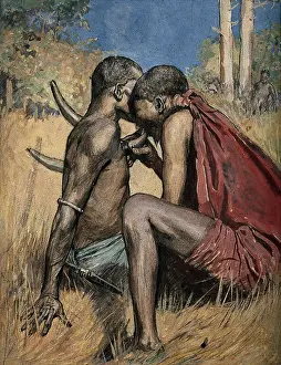 Horns Prints: An African medicine man or shaman applying the technique of cupping to a patient