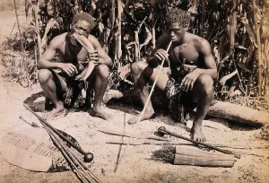 Traditional Culture Prints: Two African men smoking pipes, 19th century. Creator: Unknown
