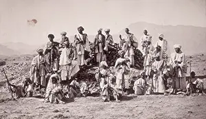 Sandal Prints: Afridi Picket near Jumrood, Khyber and Rotass in distance, c1879. Creator: John Burke