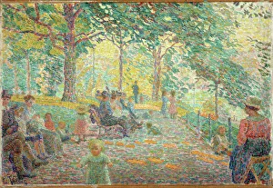 Park Bench Prints: Afternoon at Parc Montsouris, c1919. Creator: Ludovic Vallee