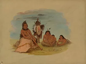 Campfire Gallery: An Aged Minatarree Chief and His Family, 1861 / 1869. Creator: George Catlin