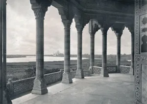 Agra Prints: Agra. Balcony of the Jasmine Tower, showing the Taj, c1910. Creator: Unknown