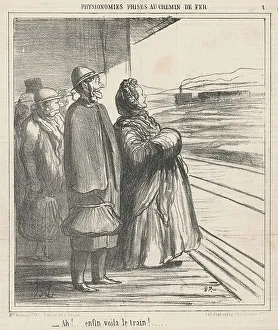 Rail Prints: Ah! Enfin voila le train!... 19th century. Creator: Honore Daumier