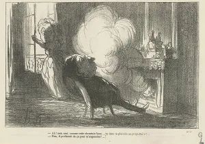 Heating Prints: Ah! mon ami, comme cette cheminée fume... 19th century. Creator: Honore Daumier