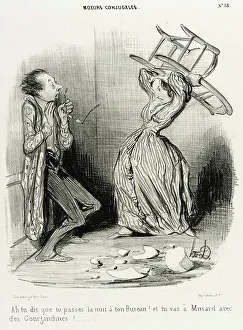 Abuse Prints: Ah! tu dis que tu passes la nuit à ton bureau... 1840. Creator: Honore Daumier