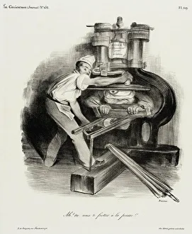 Crushing Prints: Ah! Tu veux te frotter à la presse!!, 1833. Creator: Honore Daumier