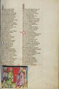 Message Prints: Ahimaaz Brings the Message to David; Weltchronik, about 1400-1410. Creator: Unknown