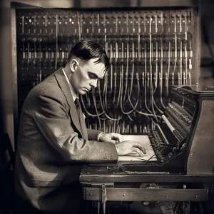 Machine Prints: AI IMAGE - Alan Turing at Bletchley, 1940s, (2023). Creator: Heritage Images
