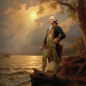 Rays Of Light Prints: AI IMAGE - George Washington standing next to the Delaware