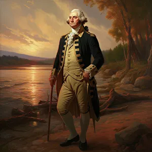 President Prints: AI IMAGE - George Washington standing next to the Delaware