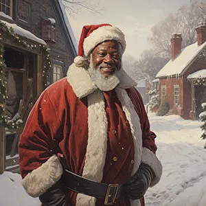 Jolly Prints: AI Image - Illustration of a Black Father Christmas, 2023. Creator: Heritage Images