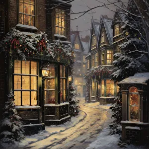 Lantern Prints: AI Image - Illustration of a Dickensian Christmas street scene
