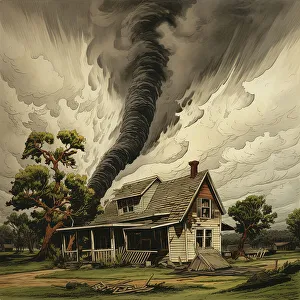 Hurricane Prints: AI IMAGE - Illustration of Dorothy's house from The Wizard of Oz