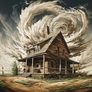 Hurricane Prints: AI IMAGE - Illustration of Dorothy's house from The Wizard of Oz