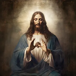 Hands Prints: AI Image - Illustration of Jesus Christ, 2023. Creator: Heritage Images