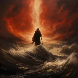 Stormclouds Prints: AI IMAGE - Illustration of Moses parting the Red Sea, 2023. Creator: Heritage Images