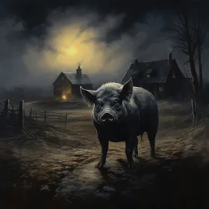Communism Prints: AI Image - Illustration of Napoleon the pig from George Orwell's Animal Farm
