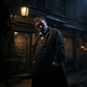 Street Lamp Prints: AI IMAGE - Illustration of Sweeney Todd, 2023. Creator: Heritage Images