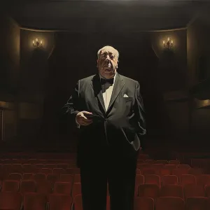 Producer Prints: AI IMAGE - Portrait of Alfred Hitchcock in the cinema