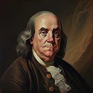 Publisher Prints: AI Image - Portrait of Benjamin Franklin, 1770s, (2023). Creator: Heritage Images