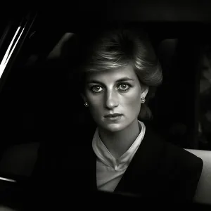 Passenger Prints: AI IMAGE - Portrait of Diana, Princess of Wales in a car