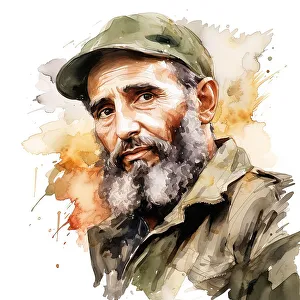 Socialist Prints: AI IMAGE - Portrait of Fidel Castro, 1980s, (2023). Creator: Heritage Images
