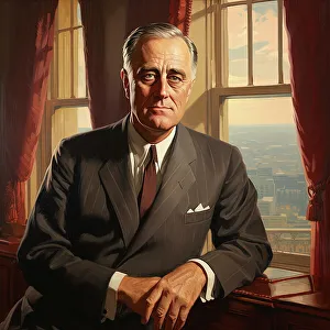 Office Prints: AI IMAGE - Portrait of Franklin D Rosevelt, 1940s, (2023). Creator: Heritage Images