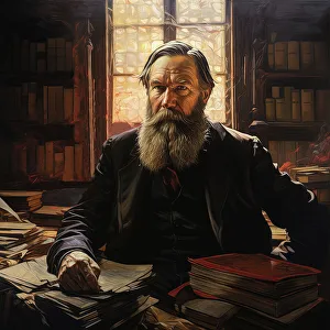 Papers Prints: AI IMAGE - Portrait of Friedrich Engels studying