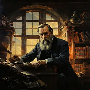 Papers Prints: AI IMAGE - Portrait of Friedrich Engels studying