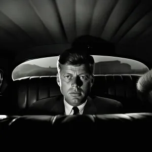 Assassinated Prints: AI IMAGE - Portrait of John F Kennedy in a car, 1960s, (2023). Creator: Heritage Images