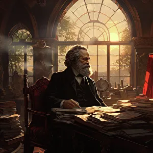 Enlightenment Prints: AI IMAGE - Portrait of Karl Marx studying, 1870s, (2023). Creator: Heritage Images