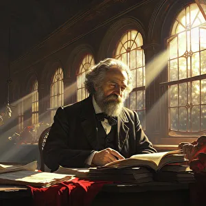 Enlightenment Prints: AI IMAGE - Portrait of Karl Marx studying, 1870s, (2023). Creator: Heritage Images
