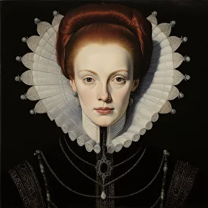 Pearls Prints: AI Image - Portrait of Mary, Queen of Scots, 1560s, (2023). Creator: Heritage Images