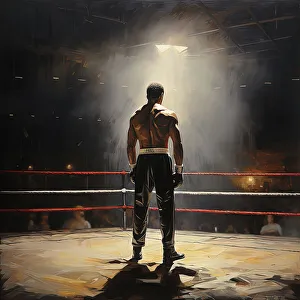 Heavyweight Prints: AI IMAGE - Portrait of Muhammad Ali standing in a boxing ring