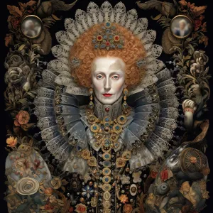 Earring Prints: AI IMAGE - A portrait of Queen Elizabeth I, 2023. Creator: Heritage Images