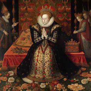 Protestantism Prints: AI IMAGE - Portrait of Queen Elizabeth I in prayer