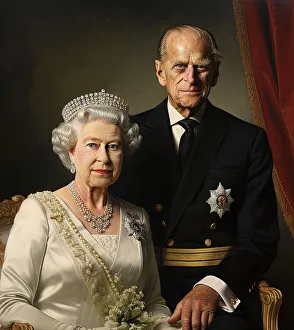 Philip Prince Prints: AI IMAGE - Portrait of Queen Elizabeth II and Prince Philip