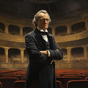 Wagner Richard Prints: AI IMAGE - Portrait of Richard Wagner standing in a concert hall
