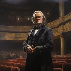 Wagner Richard Prints: AI IMAGE - Portrait of Richard Wagner standing in a concert hall