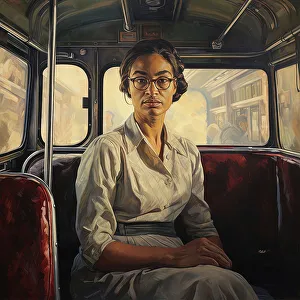 Protester Prints: AI IMAGE - Portrait of Rosa Parks sitting on a bus
