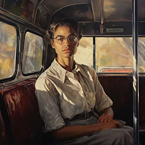 Passenger Prints: AI IMAGE - Portrait of Rosa Parks sitting on a bus