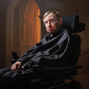 Disease Prints: AI IMAGE - Portrait of Stephen Hawking, 2000s, (2023). Creator: Heritage Images
