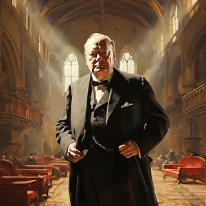 Charles Morin Prints: AI IMAGE - Portrait of Winston Churchill, 1950s, (2023). Creator: Heritage Images