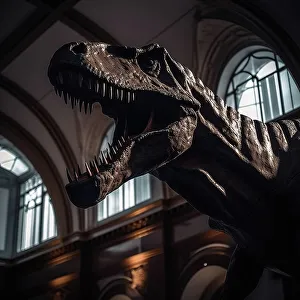 Paleontology Prints: AI IMAGE - Tyrannosaurus rex in a museum, 2023. Creator: Heritage Images