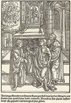 Miracles Prints: Ain iunger Khnacht von Znaym... c. 1503. Creator: Master of the Legend Scenes