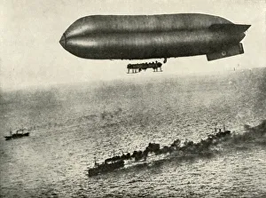 W Stanley Macbean Knight Prints: An Airship Escorting a Convoy, (1919). Creator: Unknown
