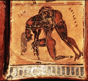 Images Dated 4th April 2013: Ajax with the body of Achilles, died when hurt in the heel by an arrow shot by Paris