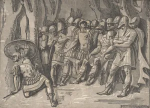 Caravaggio Polidoro Da Gallery: Ajax lower left holding a shield aloft, at the right stands Agamemnon surrounded by his