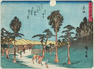 Akasaka, from the series Fifty-three Stations of the Tokaido (Tokaido gojusan tsugi)... c.1837/42. Creator: Ando Hiroshige. Akasaka, from the series Fifty-three Stations of the Tokaido (Tokaido gojusan tsugi)... c.1837/42